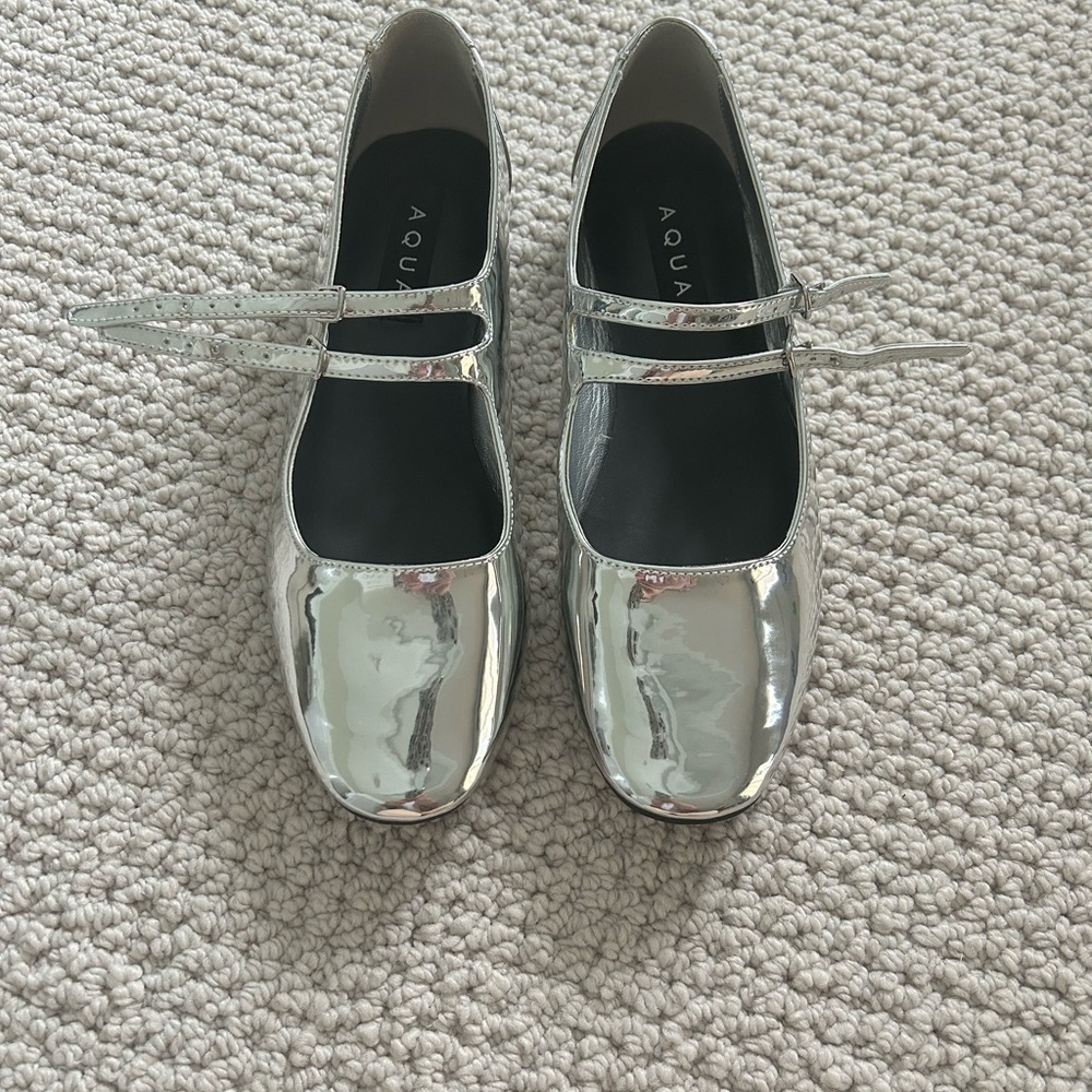 Aqua Silver Mary Jane Flats